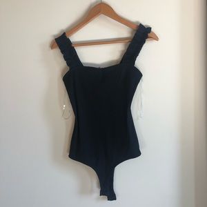 FRANCESCAS BLACK BODY SUIT WITH RUFFLE STRAPS